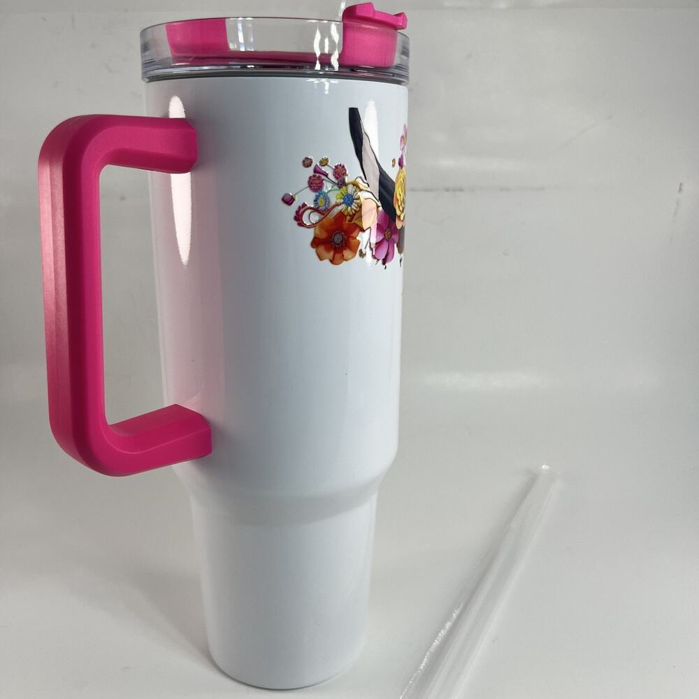 Floral Cow Skull Tumbler 30oz Stainless Travel Mug Western - Picture 2 of 4